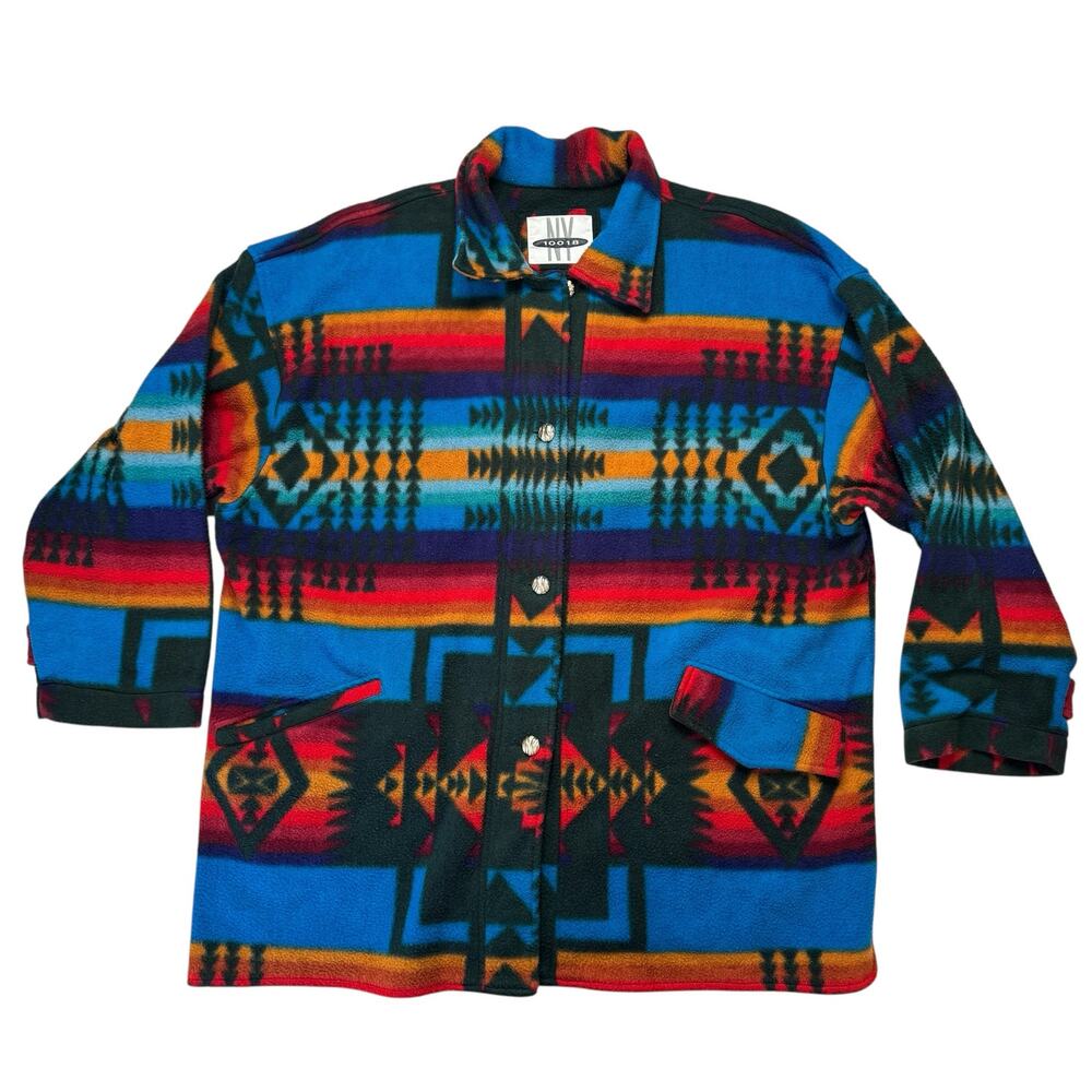 Vintage 90s Southwestern Colorful Fleece Jacket Size 2XL Mens Full Zip NY10018 - Picture 4 of 9